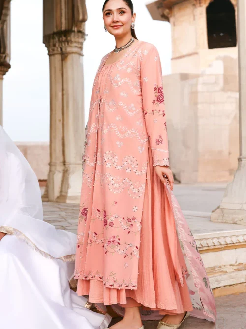 1 (1) DUSKY ROSE-3PC EMBROIDERED LAWN SUIT