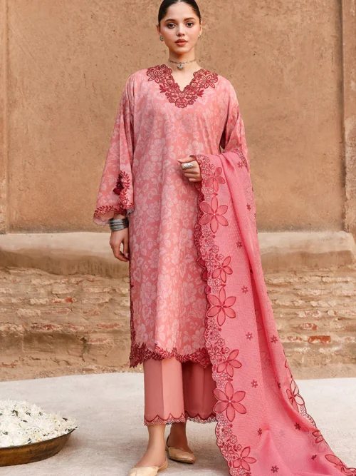 16A (3) PEACH ATELIER-3PC PRINTED & EMBROIDERED LAWN SUIT