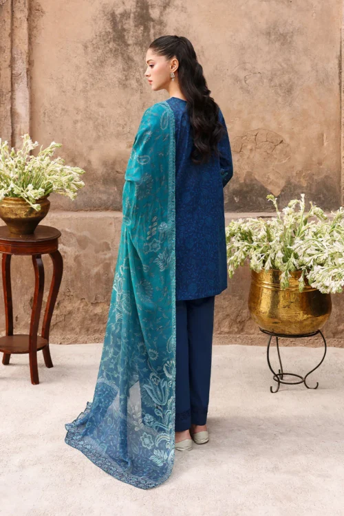 17A (1) PRUSSIAN WAVES-3PC PRINTED LAWN SUIT