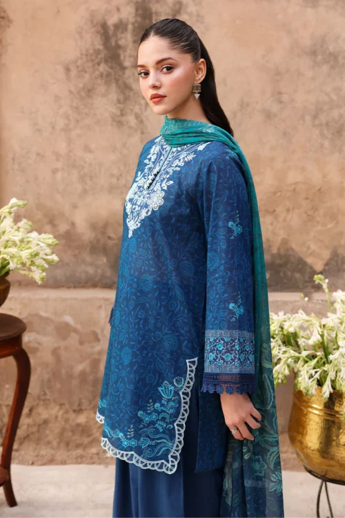 17A (2) PRUSSIAN WAVES-3PC PRINTED LAWN SUIT