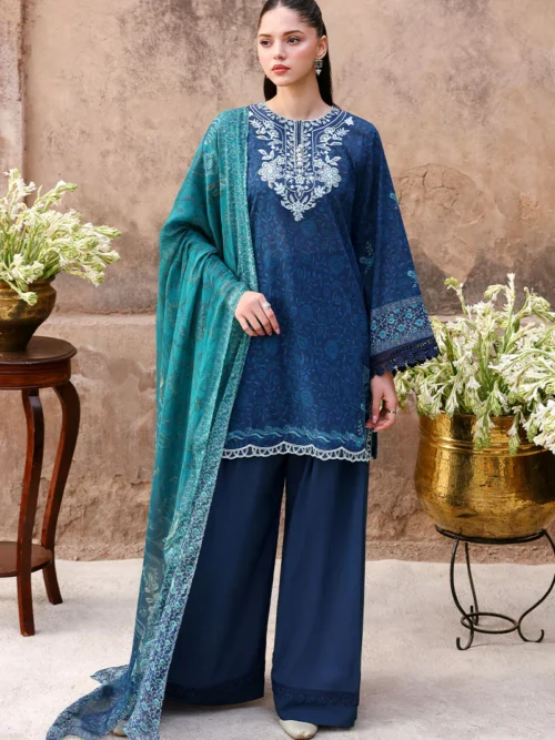 17A (3) PRUSSIAN WAVES-3PC PRINTED LAWN SUIT