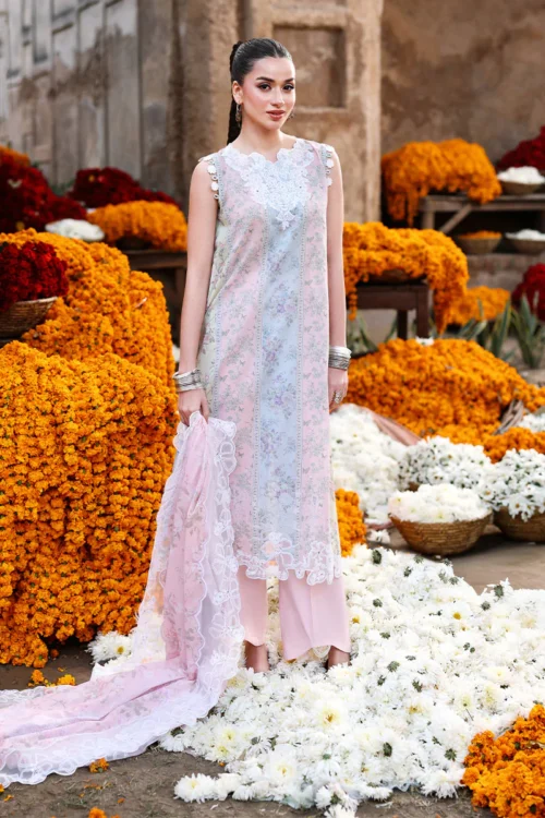 18A (1) ROSE VEIL-3PC PRINTED LAWN SUIT