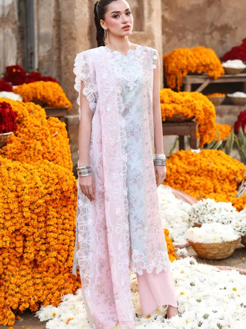 18A (2) ROSE VEIL-3PC PRINTED LAWN SUIT