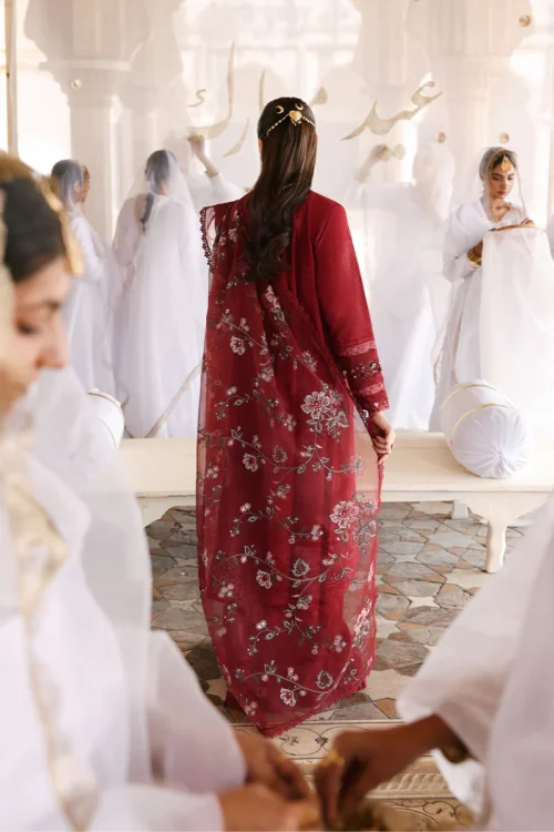 19A (1) ROUGE FLARE-3PC EMBROIDERED LAWN SUIT