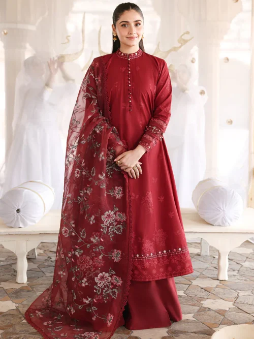 19A (2) ROUGE FLARE-3PC EMBROIDERED LAWN SUIT