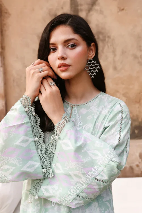 20A (1) SAGE GREEN-3PC PRINTED LAWN SUIT