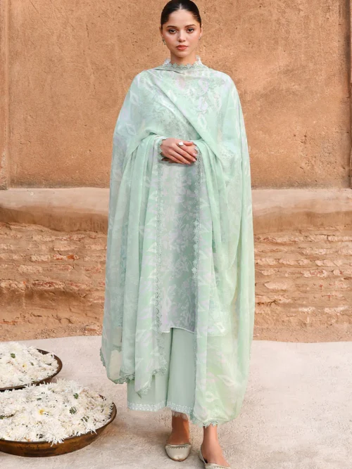 20A (3) SAGE GREEN-3PC PRINTED LAWN SUIT