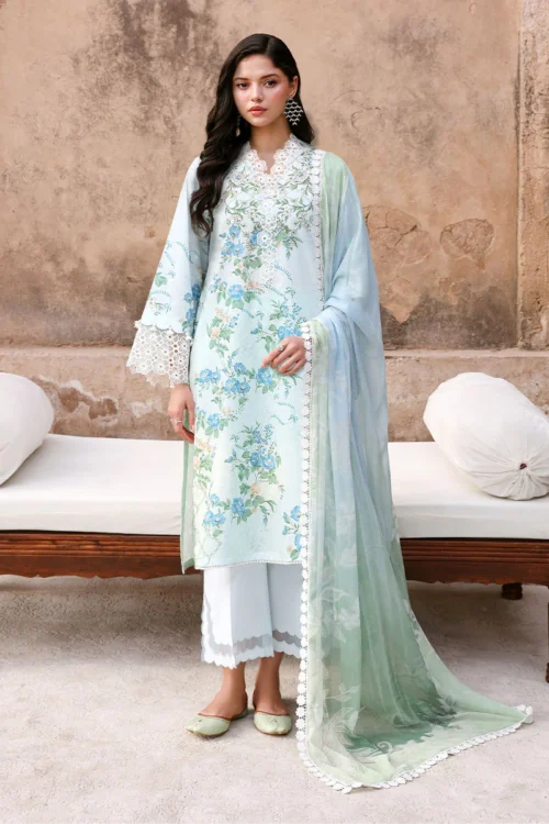21A (1) SEAFOAM TREASURE-3PC PRINTED LAWN SUIT