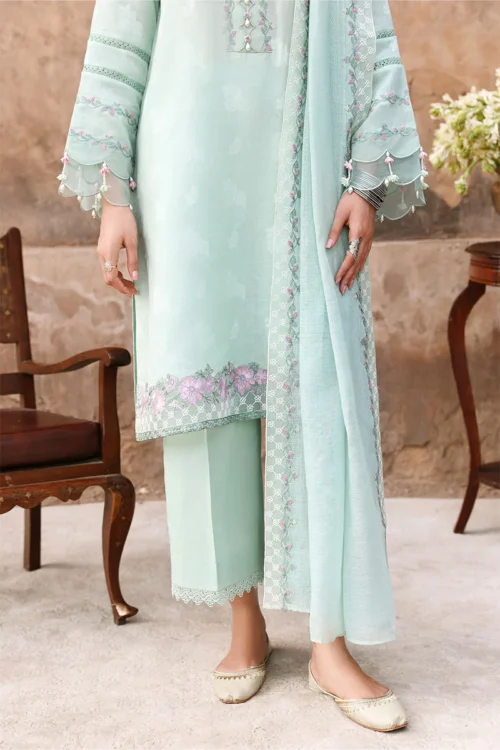25A (2) MISTY MINT-3PC EMBROIDERED LAWN SUI