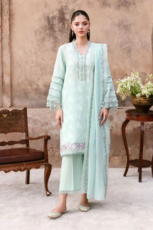25A (3) MISTY MINT-3PC EMBROIDERED LAWN SUI