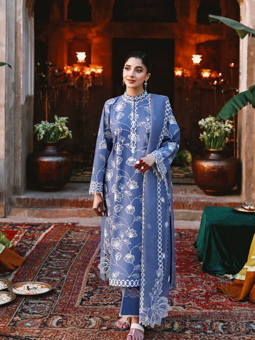 3A (1) ETHNIC BLUE-3PC EMBROIDERED LAWN SUIT