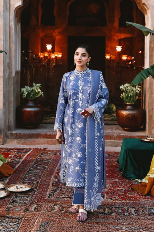 3A (1) ETHNIC BLUE-3PC EMBROIDERED LAWN SUIT