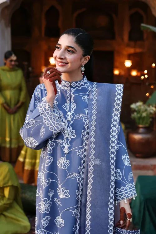 3A (1) ETHNIC BLUE-3PC EMBROIDERED LAWN SUIT