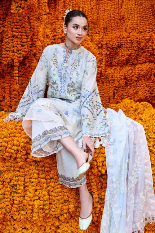 5A (1) LILAC WHISPER-3PC PRINTED & EMBROIDERED